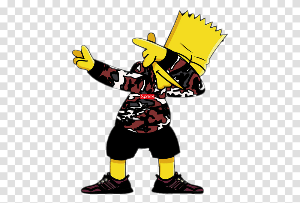 Sticker Yellow Tshirt Dab Cartoon Free Gucci Bart Simpson Supreme, Person, Human, Hand Transparent Png