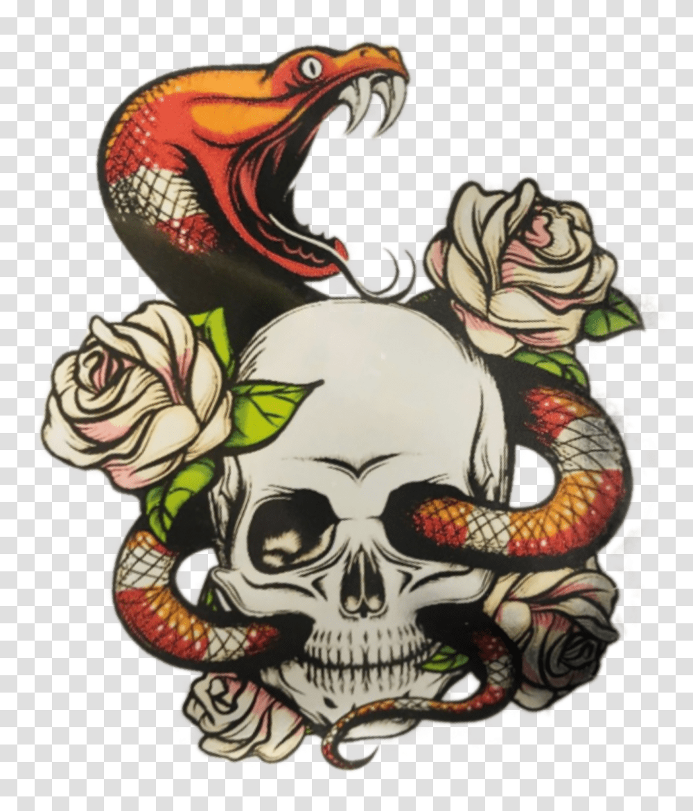Stickergang Snake Skull Slither Rose Flower Venom Roses And Snakes Colored Drawings, Skin, Doodle Transparent Png