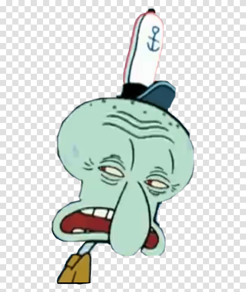 Stickers Squidward Spongebob Sticker By Nicememes567 Fictional Character, Helmet, Clothing, Apparel, Book Transparent Png
