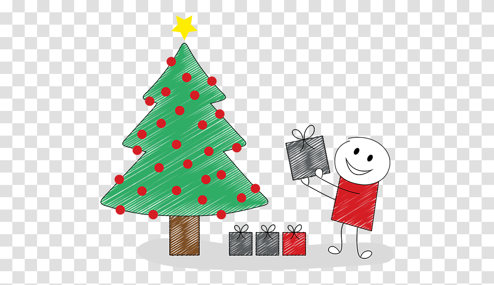 Stickman With Christmas Tree And Presents Christmas Tree, Plant, Ornament, Giant Panda, Bear Transparent Png