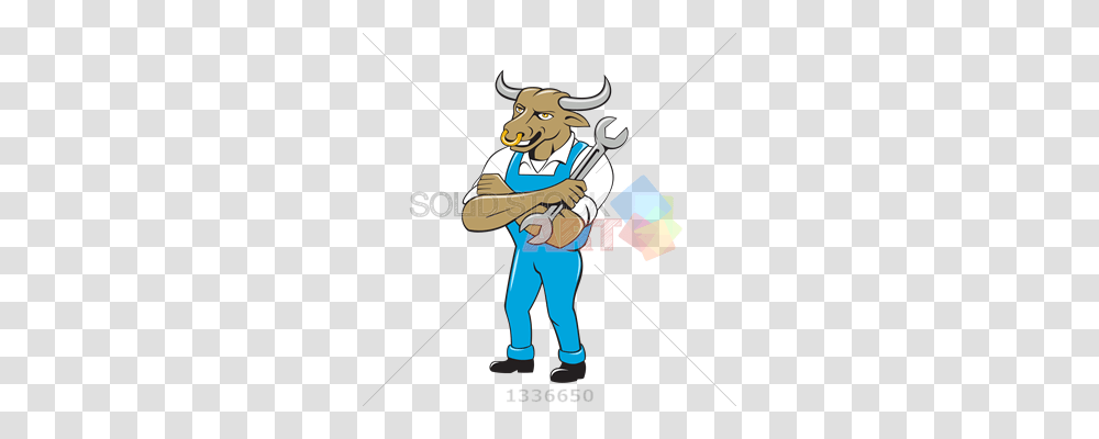 Stock Illustration Of Cartoon Bull Mechanic In Blue Arms Crossed, Person, Duel, Leisure Activities, People Transparent Png
