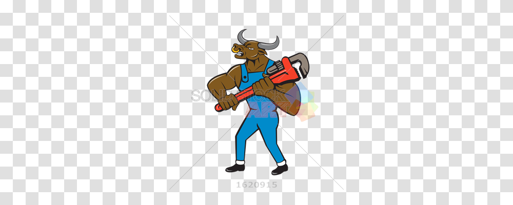 Stock Illustration Of Cartoon Minotaur Bull Plumber Holding Red, Duel, Person, People, Outdoors Transparent Png