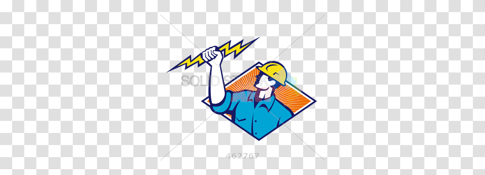 Stock Illustration Of Electrician Cartoon Logo Man Holding, Outdoors, Leisure Activities, Duel, Flyer Transparent Png
