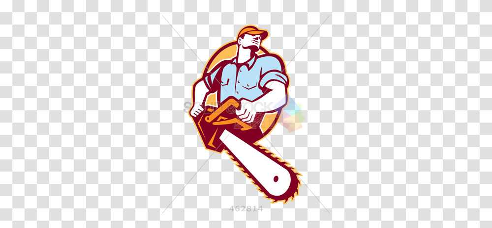 Stock Illustration Of Logger In Shirt Man With Chainsaw Logo, Chain Saw, Tool, Armor, Person Transparent Png