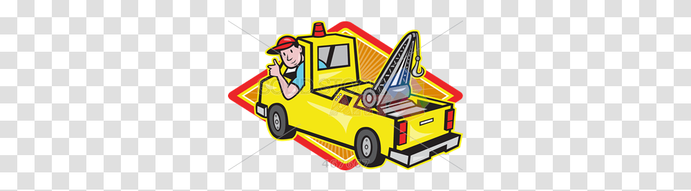 Stock Illustration Of Old Fashioned Cartoon Rendering Of Tow Truck, Vehicle, Transportation, Fire Truck, Automobile Transparent Png