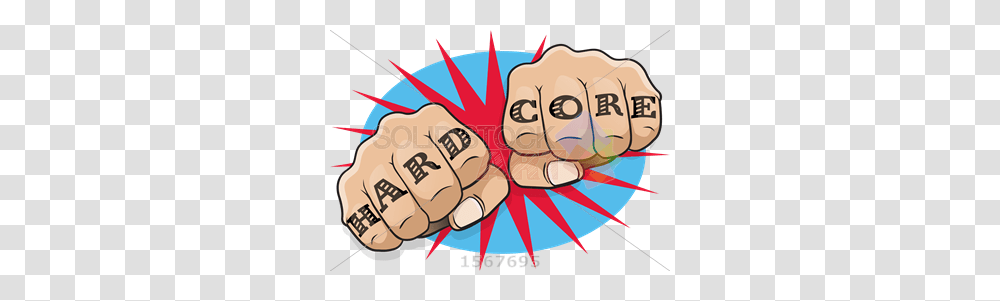 Stock Illustration Of Pop Art Fists Tattooed Hard Core On Sunburst, Hand Transparent Png