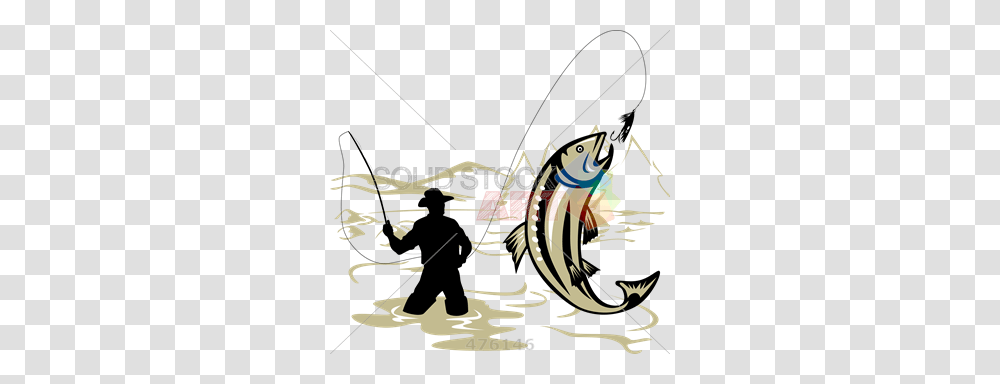 Stock Illustration Of Retro Cartoon Rendering Of Fly Fishing, Person, Tree, Poster Transparent Png