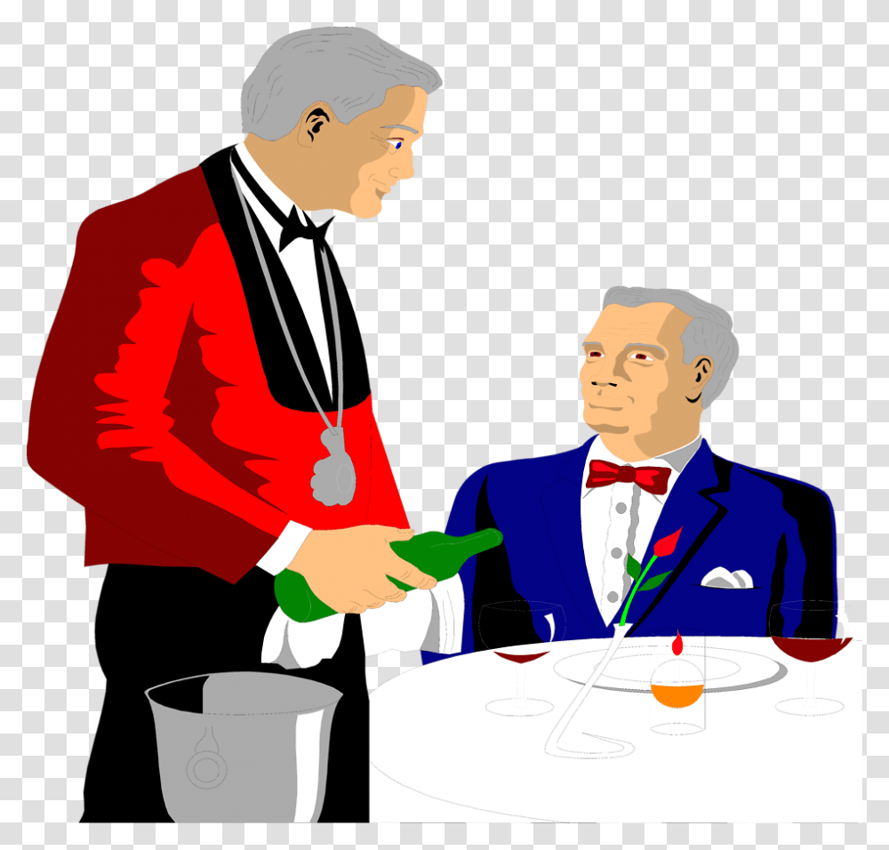 Stock Photo Illustration Of A Waiter Pouring A Drink Waiter, Person, Human, Performer, Tie Transparent Png