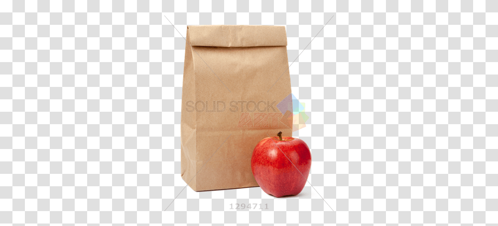 Stock Photo Of Brown Bag Lunch And Red Apple Brown Bag And Apple, Box, Fruit, Plant, Food Transparent Png