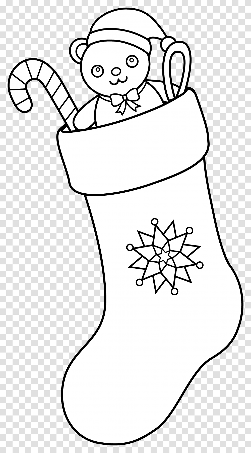 Stocking Vector Line Outline Christmas Sock Clipart, Christmas Stocking, Gift, Snowman, Winter Transparent Png
