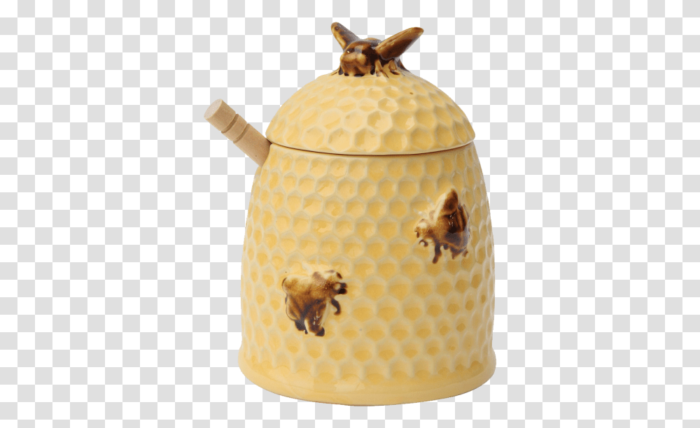 Stoneware Bee Skep Design Honey Jar With Wood Honey Beehive, Insect, Invertebrate, Animal, Pottery Transparent Png