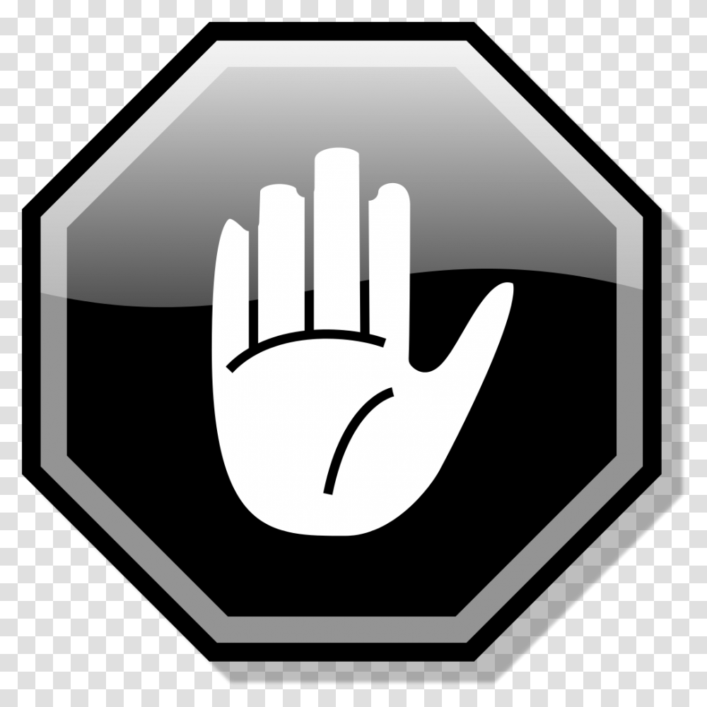 Stop Hand Black And White, Sign, Label Transparent Png