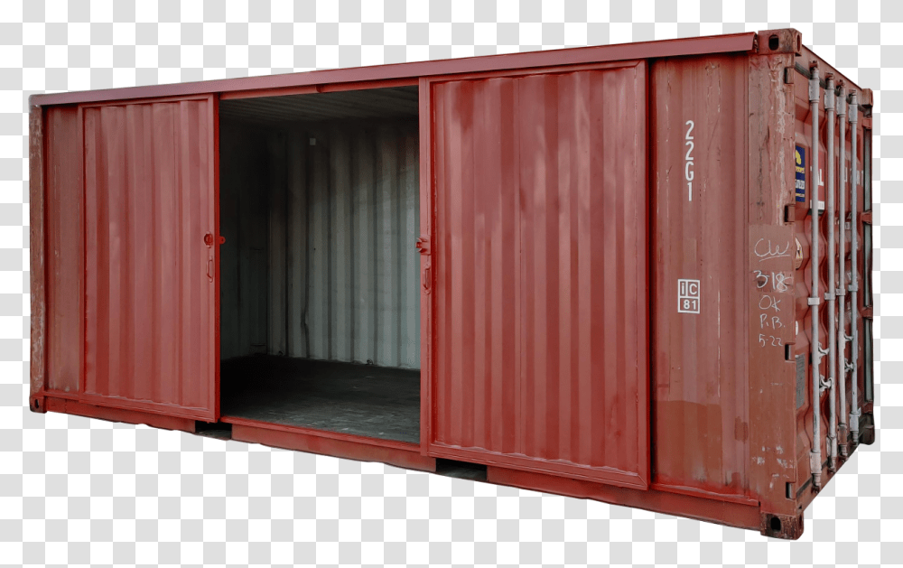 Storage Container With Barn Doors, Shipping Container, Freight Car, Vehicle, Transportation Transparent Png