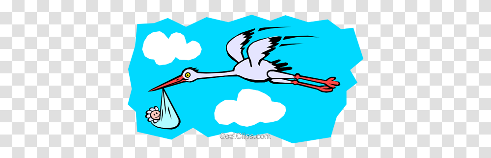 Stork Carrying Baby Royalty Free Vector Clip Art Illustration, Outdoors, Bird, Animal, Nature Transparent Png