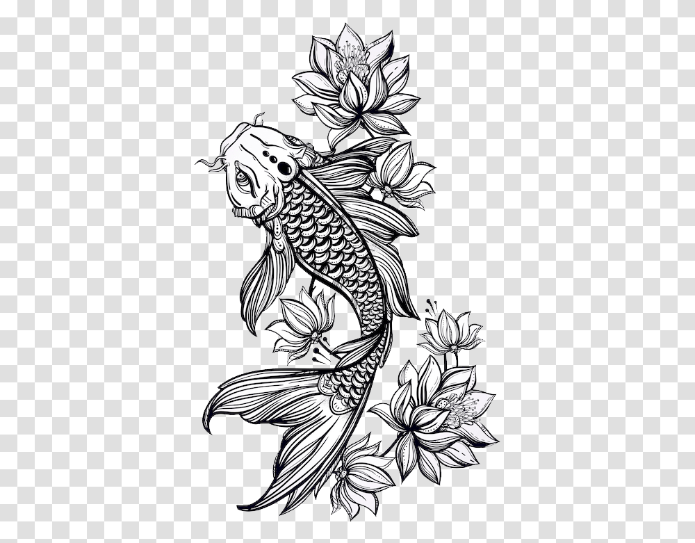 Story Of The Koi And Dragon Koi Fish Black And White, Graphics, Art, Floral Design, Pattern Transparent Png