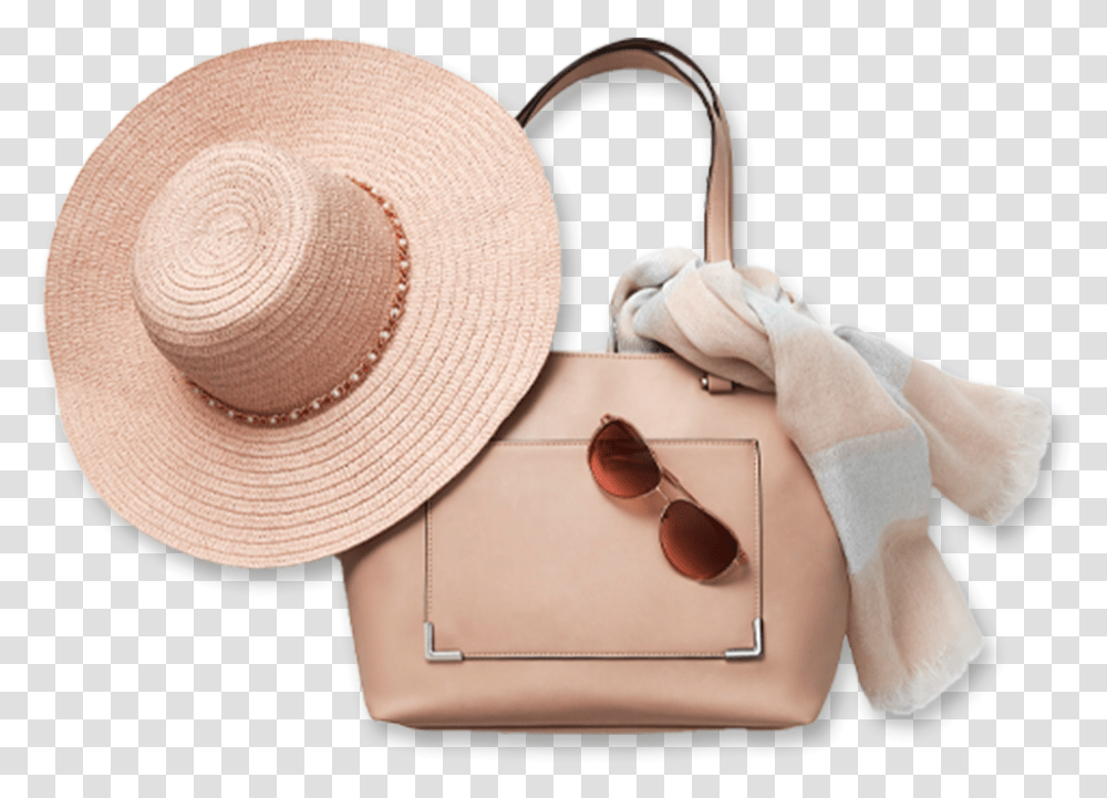Straw Hat With Tan Bag Sunglasses And A Silk Scarf Wood, Apparel, Sun Hat, Cardboard Transparent Png
