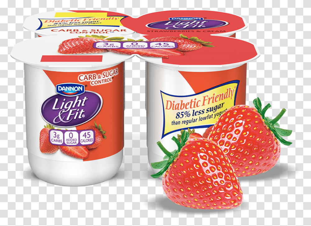 Strawberries Amp Cream Carb Amp Sugar Control Dannon Light And Fit Diabetic Friendly, Strawberry, Fruit, Plant, Food Transparent Png