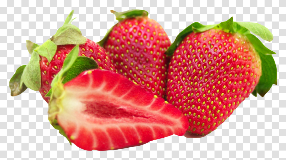 Strawberries With Leaf And Sliced Sliced Strawberry, Fruit, Plant, Food, Rose Transparent Png