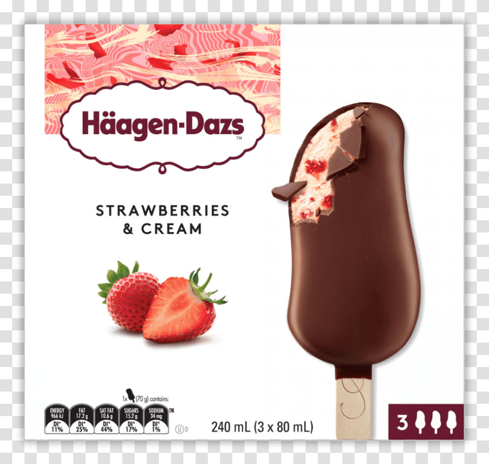 Strawberry And Cream Stick Aust Haagen Daz Ice Cream Bars White, Fruit, Plant, Food, Dessert Transparent Png