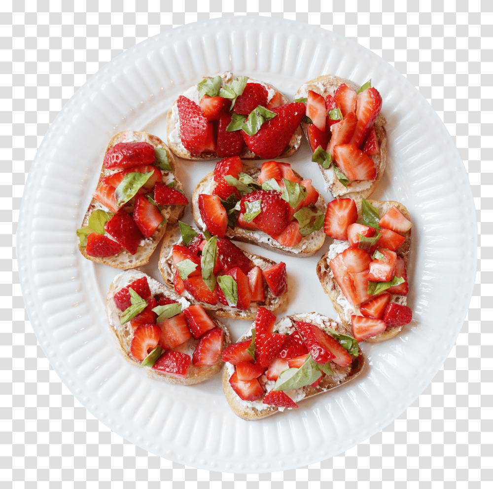 Strawberry Balsamic Vinegar Goat Cheese Crostini Plate, Platter, Dish, Meal, Food Transparent Png