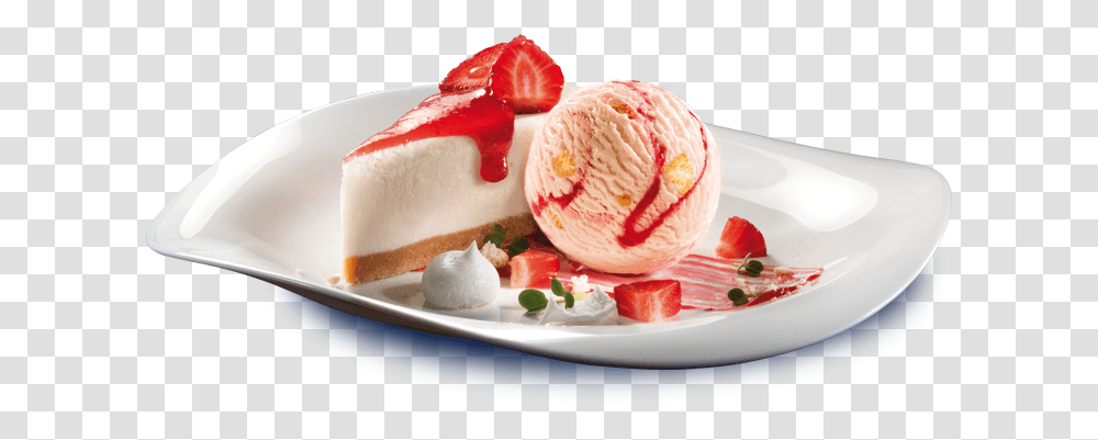 Strawberry Cheesecake On A Plate, Cream, Dessert, Food, Creme Transparent Png