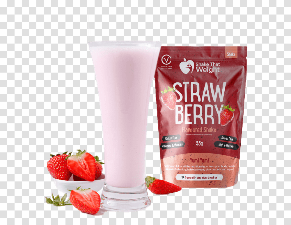 Strawberry Diet Protein Shake In Glass With Sachet Diet Shakes, Plant, Beverage, Dessert, Food Transparent Png