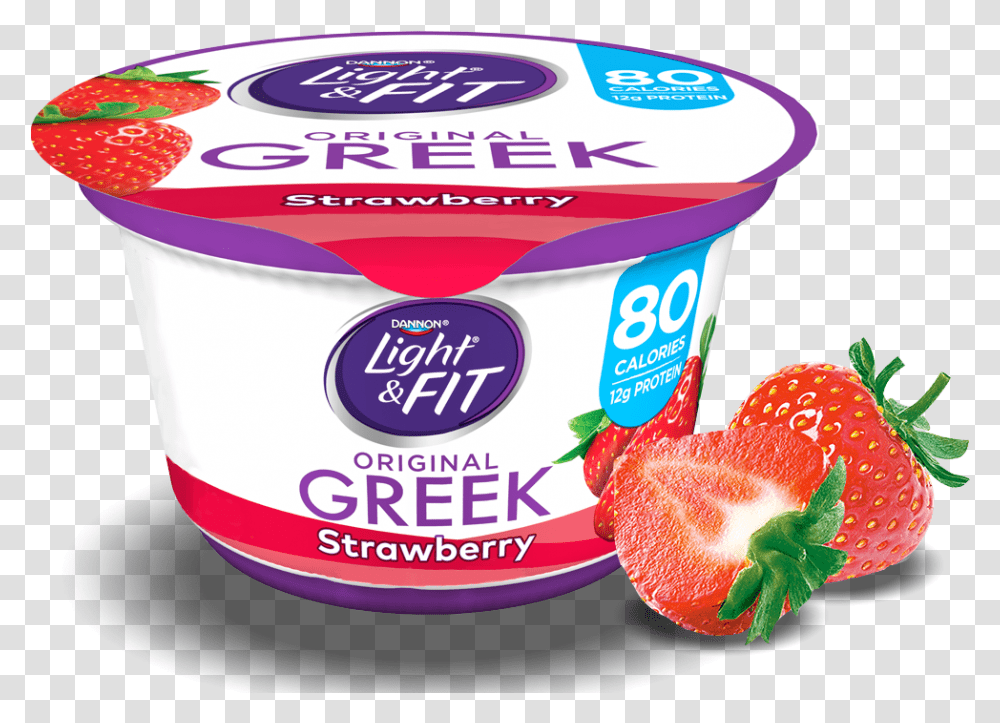 Strawberry Greek Yogurt Dannon Light And Fit Greek Yogurt, Dessert, Food, Fruit, Plant Transparent Png