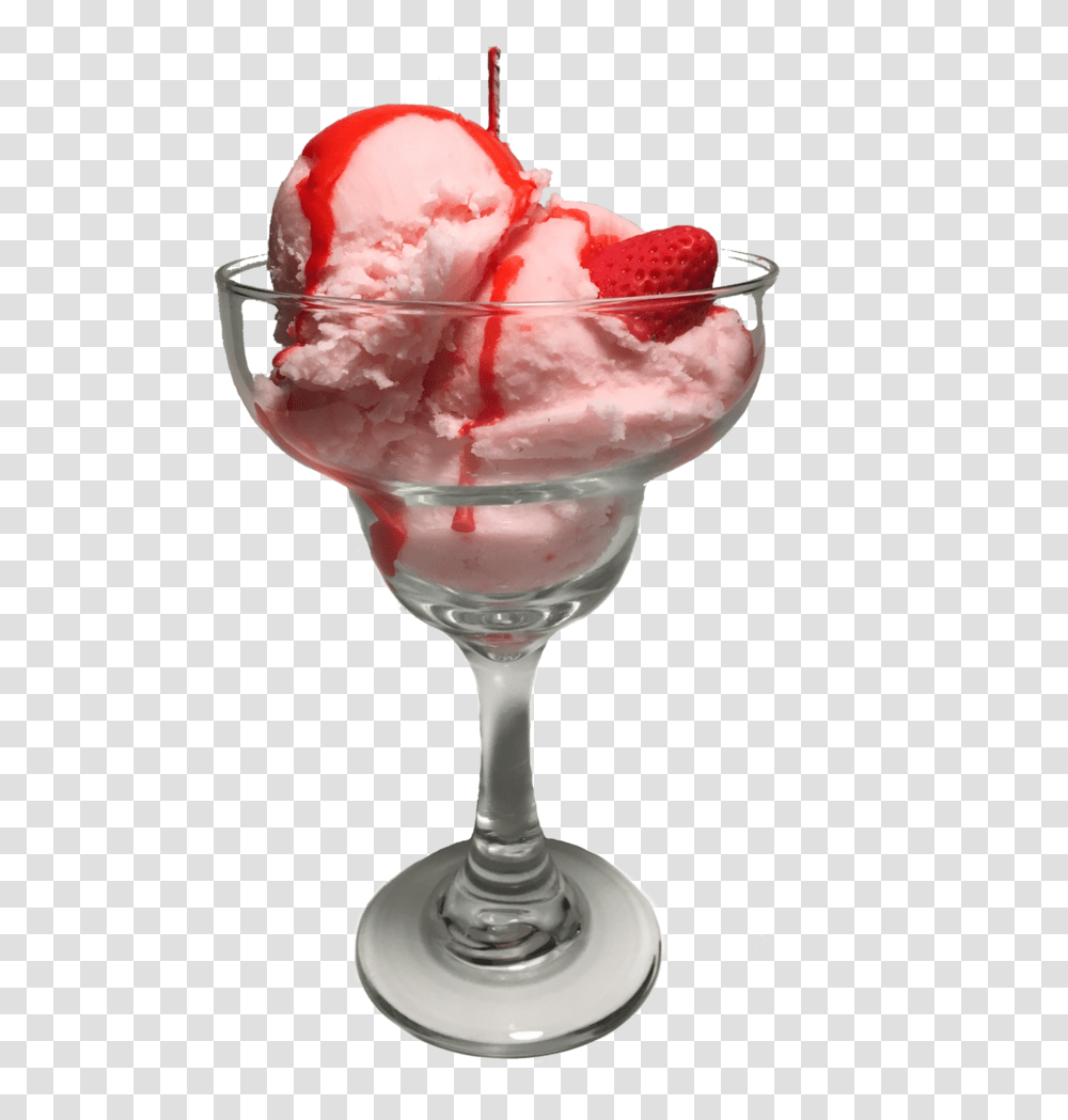 Strawberry Ice Cream Candle Strawberry Sundae, Dessert, Food, Creme, Plant Transparent Png