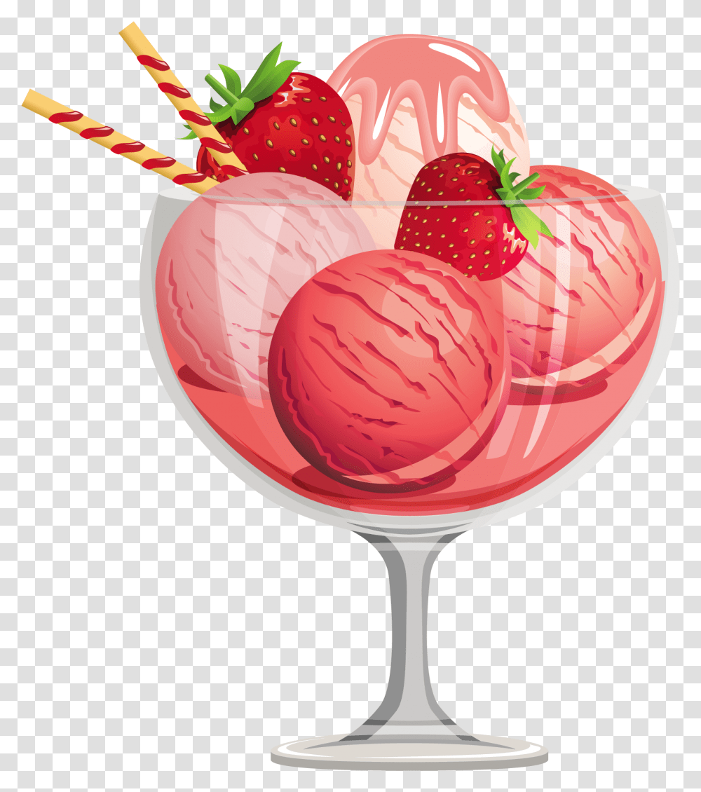 Strawberry Ice Cream Sundae Clipart Ice Cream, Glass, Wine Glass, Alcohol, Beverage Transparent Png