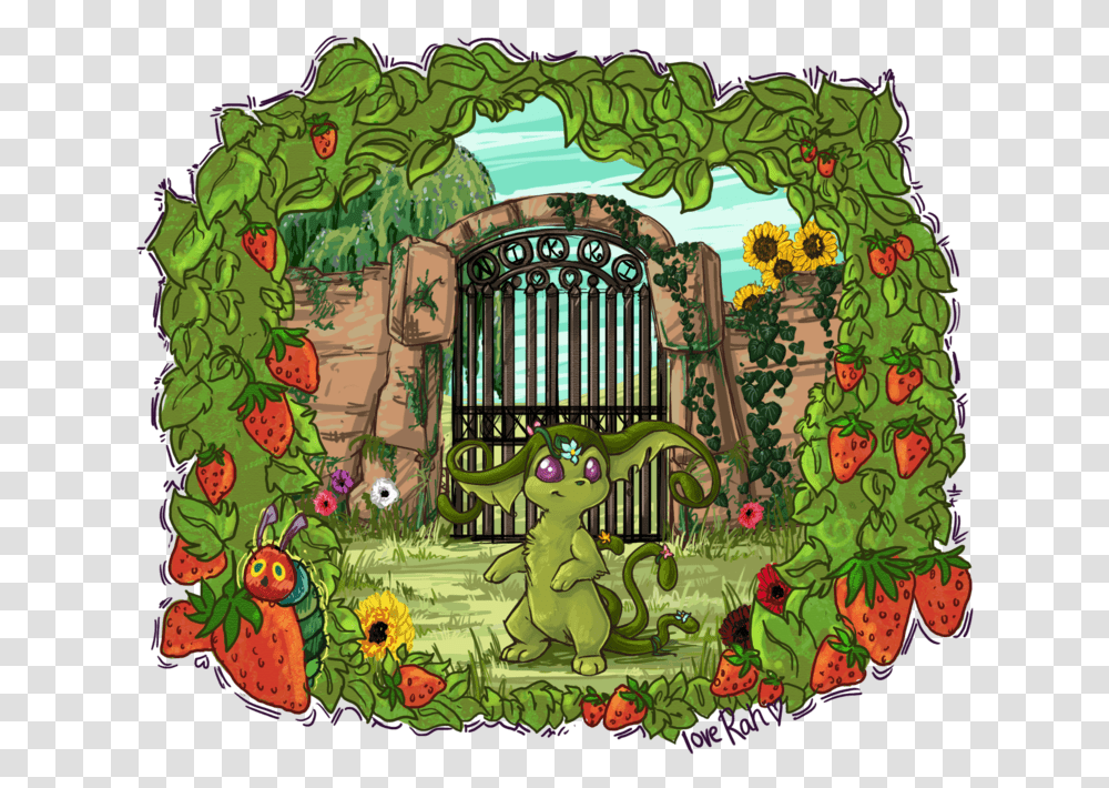 Strawberry Plant Garden Flower Cartoon, Painting, Outdoors, Doodle, Drawing Transparent Png