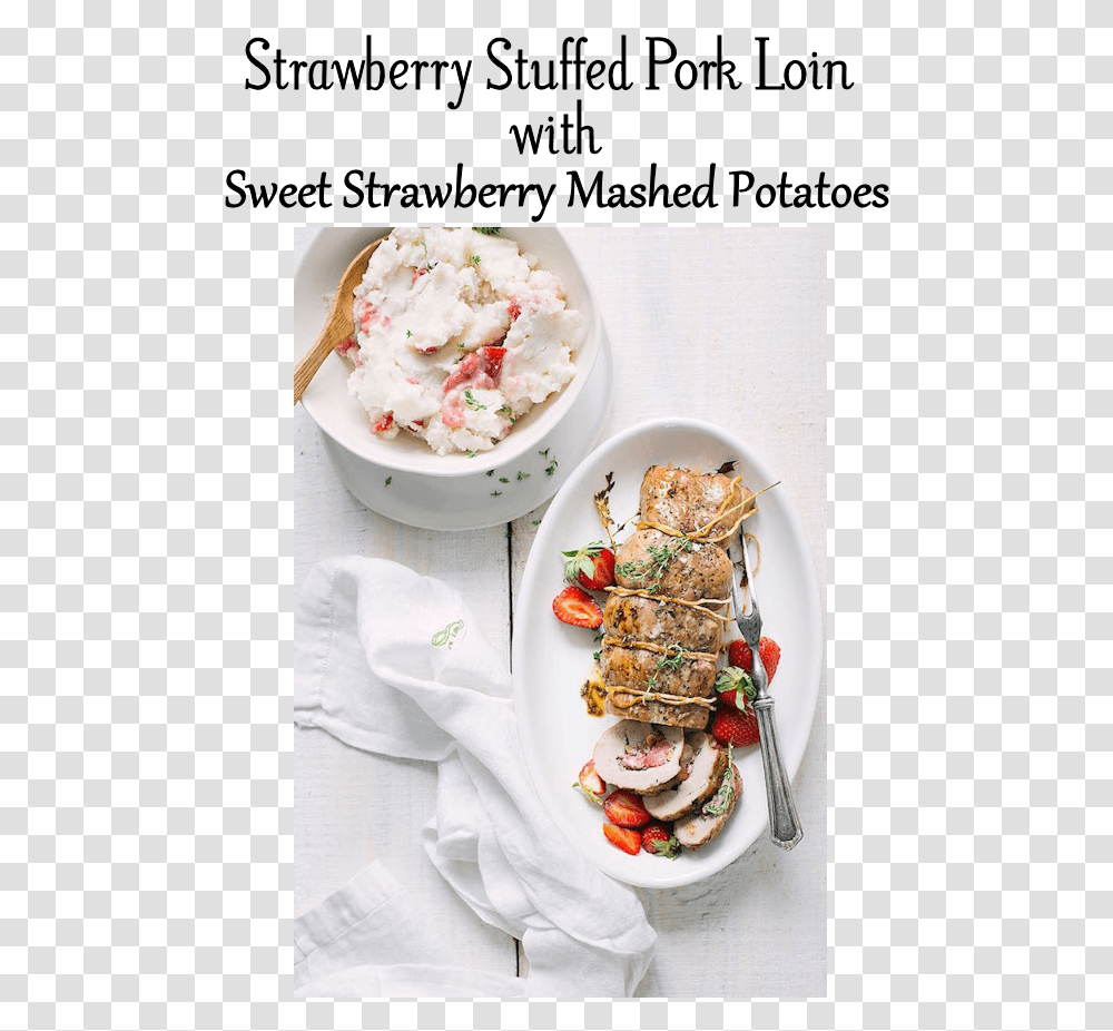Strawberry Stuffed Pork Loin With Sweet Strawberry Strawberry Mashed Potatoes, Ice Cream, Dessert, Food, Meal Transparent Png