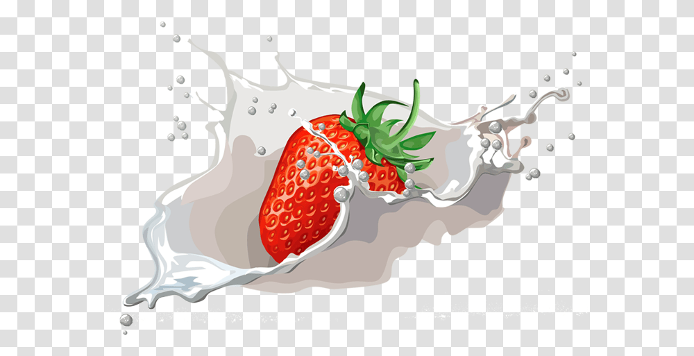 Strawberry Vector Milk Splash, Fruit, Plant, Food, Beverage Transparent Png
