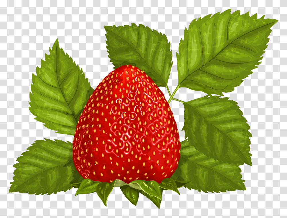 Strawberry With Leaves Clipart, Fruit, Plant, Food, Leaf Transparent Png