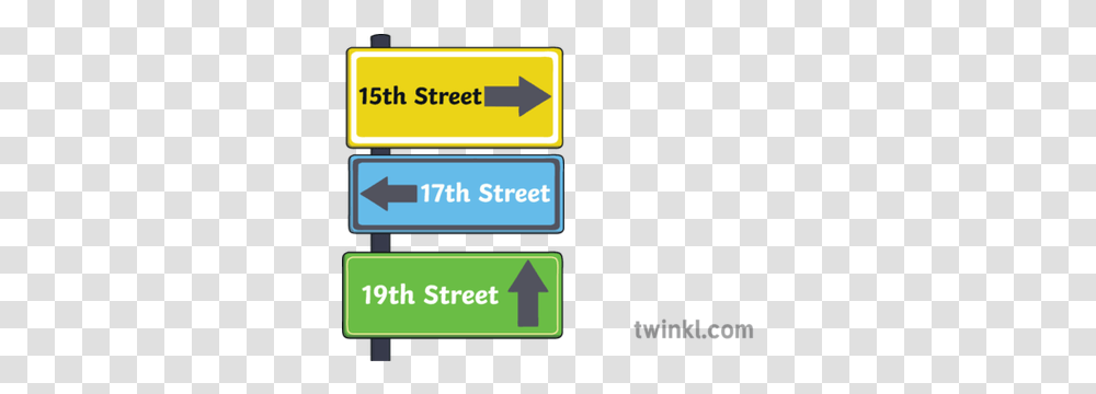 Street Sign B 15th 17th 19th Yellow Blue Green Arrow Vertical, Text, Symbol, Word Transparent Png