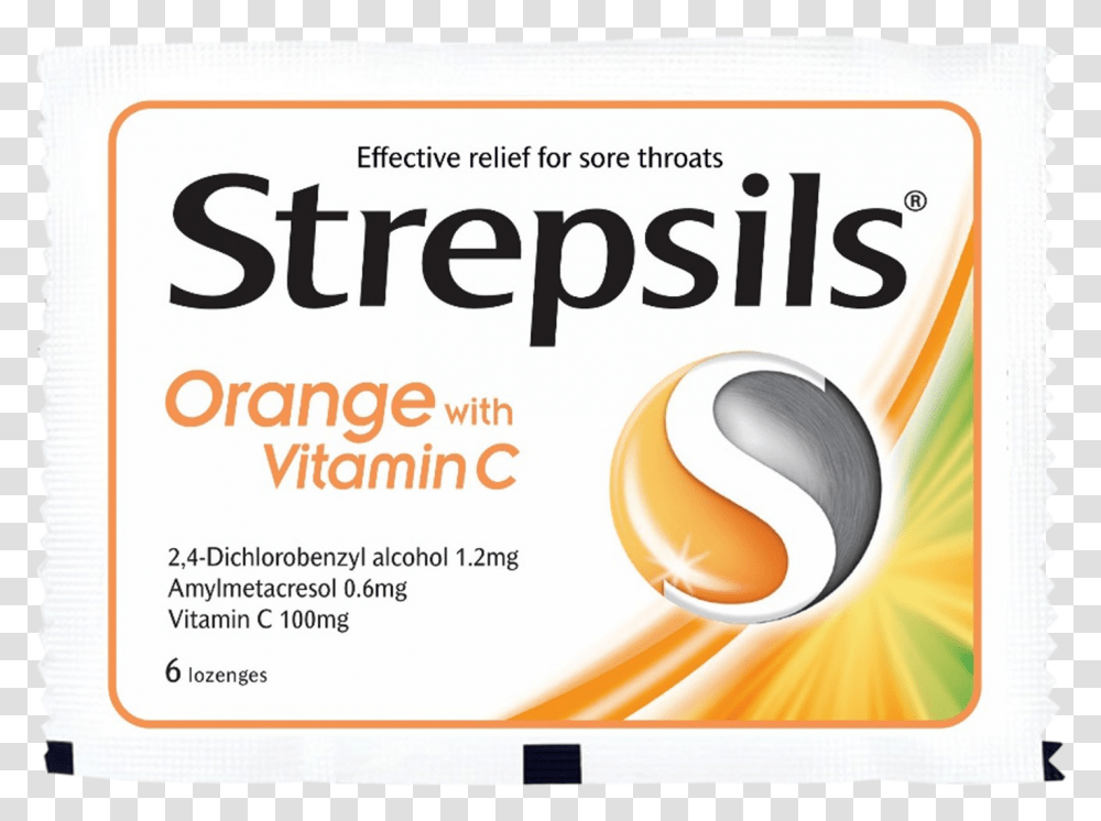 Strepsils Orange And Vitamin C Strepsils, Label, Text, Advertisement, Poster Transparent Png