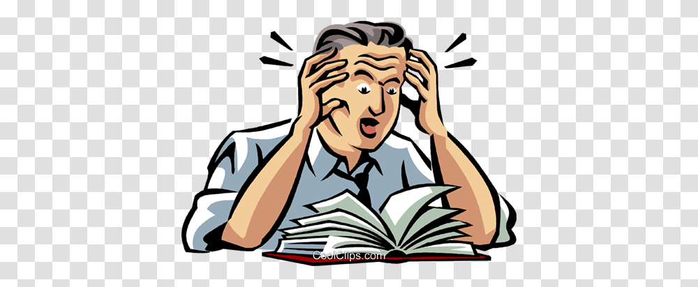 Stressed While Reading Through Manual Royalty Free Vector Clip Art, Book, Judge Transparent Png