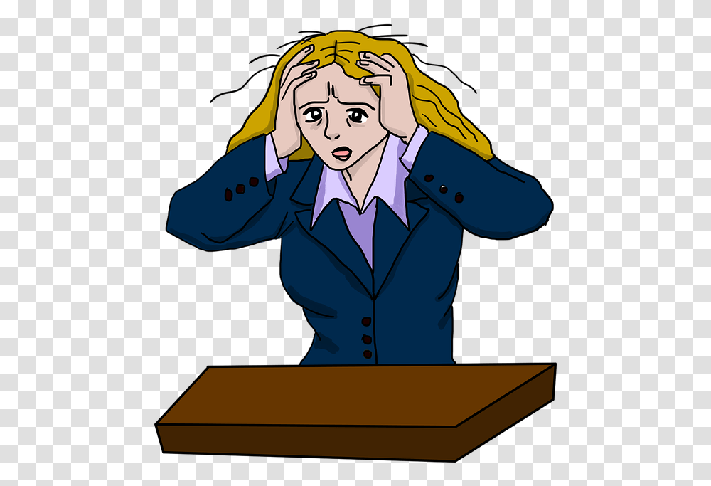 Stressed Woman Stress Stressed Tension Pressure Stress Girl, Person, Book, Performer, Comics Transparent Png