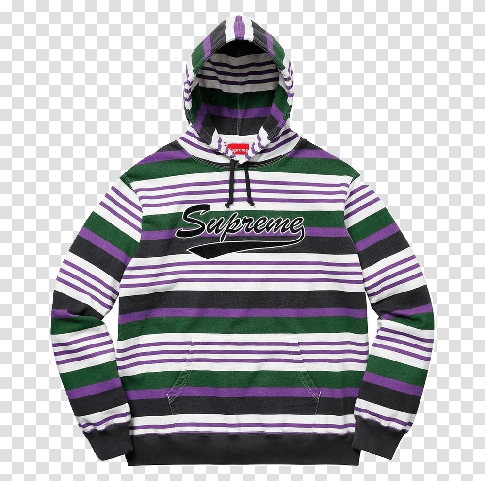 Striped Hooded Sweatshirt Supreme, Apparel, Sweater, Person Transparent Png