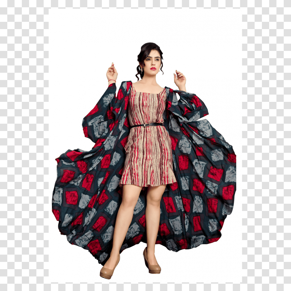 Striped Tunic Dress With Flared Shrug, Female, Person, Costume Transparent Png