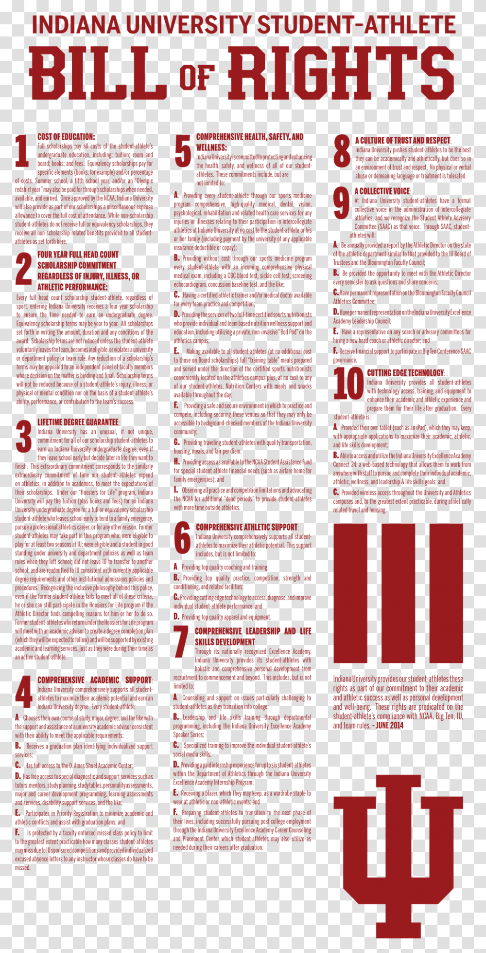 Student Athlete Bill Of Rights Indiana University, Poster, Advertisement, Flyer Transparent Png