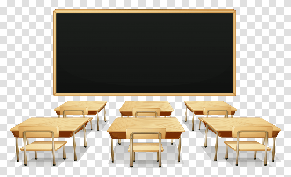 Student Clipart Desk Tables And Chairs Classroom, Furniture, School, Indoors, Monitor Transparent Png