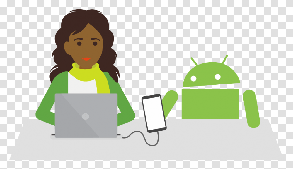 Student Coding An Android Phone Sitting With An Android Android Logo Coding, Electronics, Female, Computer Transparent Png