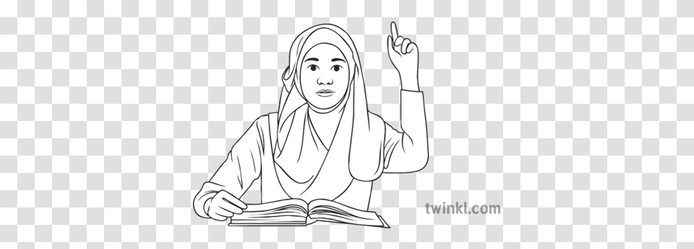 Student Hand Raised General Classroom Question Answer Line Art, Person, Human, Worship, Portrait Transparent Png