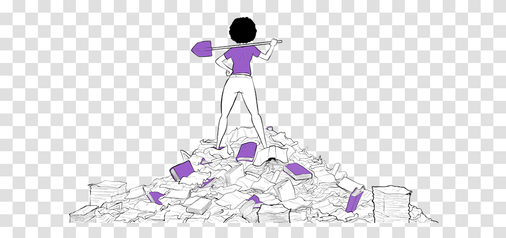 Student Holding A Shovel On A Pile Of Homework Illustration, Person, Drawing, Poster Transparent Png