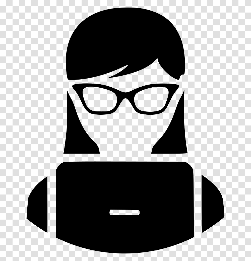 Student Lady Nerd Laptop Icon Free Download, Pc, Computer, Electronics, Stencil Transparent Png