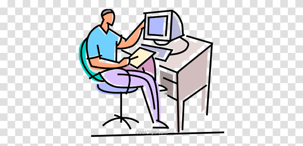 Student Working On His Computer Royalty Free Vector Clip Art, Machine, Furniture, Standing, Electronics Transparent Png