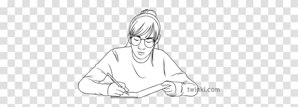 Student Writing In Book General People Girl Reading Studying Girl Student Writing Drawing, Person, Human, Art Transparent Png