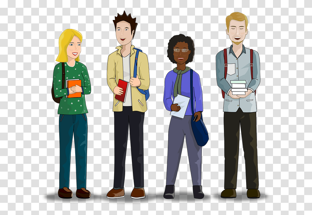Students College University Animated College Students, Person, Standing, Sleeve, Clothing Transparent Png