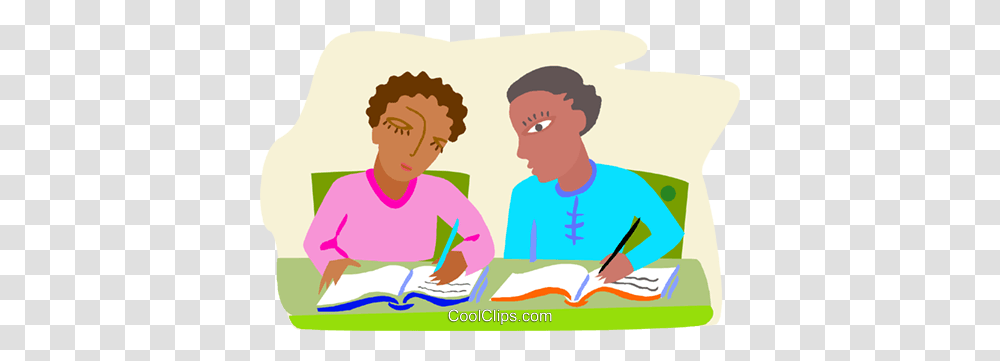 Students Comparing Their Notes Royalty Free Vector Clip Art, Person, Human, Reading, Female Transparent Png