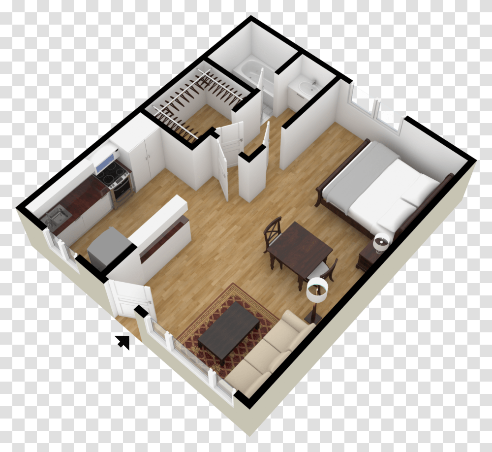 Studio 1 Ba Small House Plan 2 Bedroom 3d, Floor Plan, Diagram, Box, Plot Transparent Png